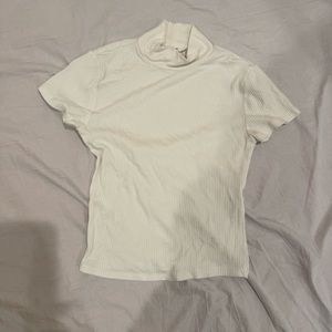 garage white short sleeve ribbed turtleneck top